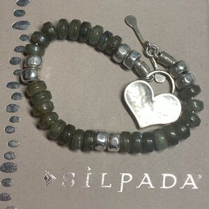 Silpada RARE DIDAE Sterling Silver & Labradorite Bead Heart Toggle Bracelet
